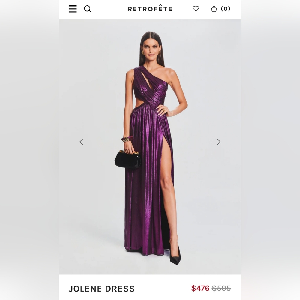 NWT Retrofete Jolene Maxi Dress S Cut Out Pleated One Shoulder Metallic Purple